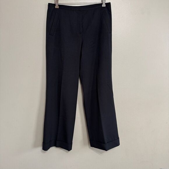 LAFAYETTE 148 NY || Black Wide Leg Cuff In Wool Pant size 10 - Picture 1 of 7